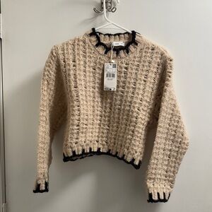 Mango Women'sContraste trim Sweater - Beige and Black Sz XS